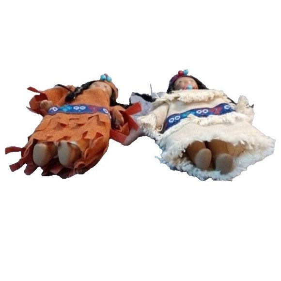 Mini‎ Porcelain and Fabric Native American Girl Dolls Set of 2 (2b3) - Picture 3 of 3